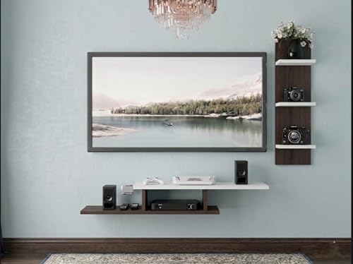 Image of 48 Inches Broad Tailed Base Tv Cabinet Floating Shelves for Wall Set,Wall Mounted Shelf for Living Room, Bedroom, Outdoor,Gallery,Stairs (Wenge White)