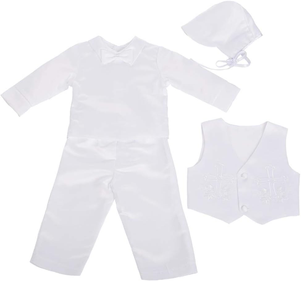 Dressy Daisy Baby Boys Christening Clothing Baptism Outfits with Bonnet Short Long Sleeve White Suit