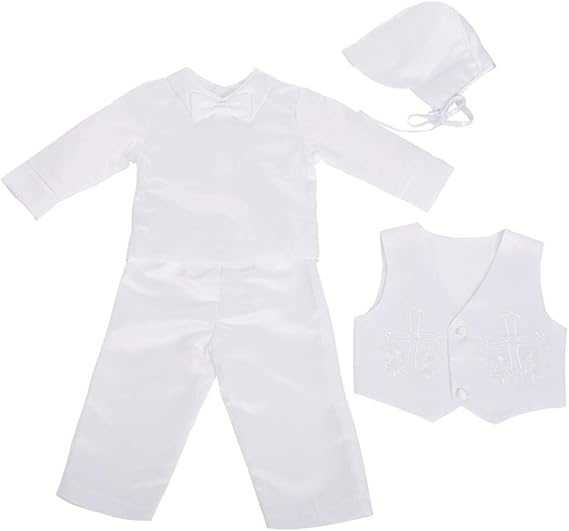 Lito Angels Baby Jongens Doopsel Doop Wit Satijn Pak Kleding Doopkleding Doopkostuum Set Met Kap Maat 86 Leeftijd 12 18 Maanden Korte Mouw 1011226637