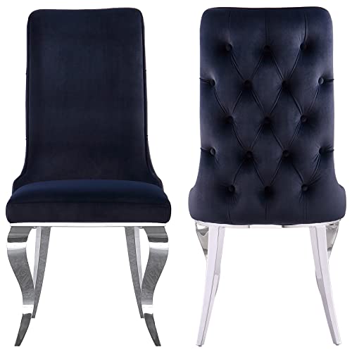 Azhome Dining Chairs, Black Velvet Upholstered Dining Room Chairs In Buttons Tufted Backrest, High Back Heavy Duty Dining Chair With Silver Mirrored Stainless Steel Legs, Set Of 2 #TOP19