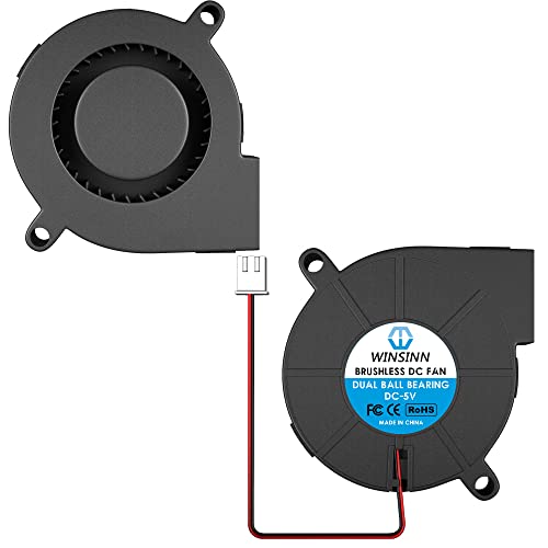 WINSINN 5015 Blower Fan 5V, 3D Printer 5 Volt Fans Blower Turbine Turbo Dual Ball Bearing, Brushless Cooling 50mmx15mm 2PIN (Pack of 2Pcs)