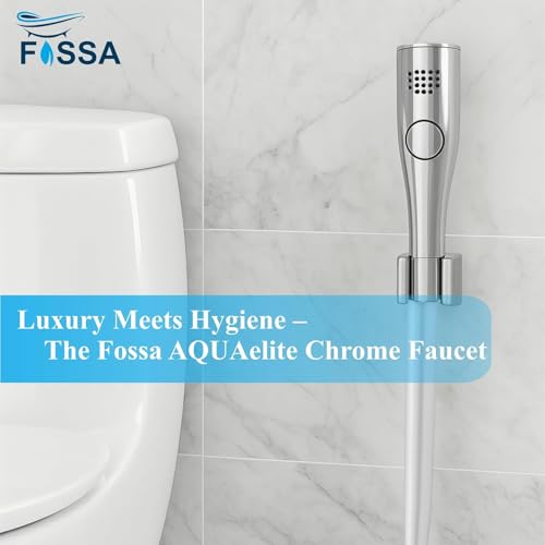 Image of Fossa Italian 1-Year Warranty ABS Health Faucet | Handheld Bidet Sprayer for Toilet | 1 Meter PVC Flexible Hose Pipe and Brass Connector & Wall Hook | Silver (Chrome Finish)