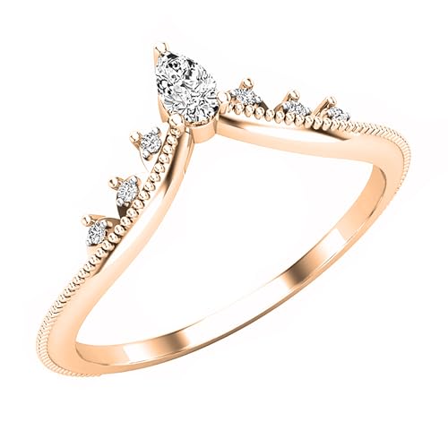 Dazzlingrock Collection 0.15 Cttw Pear & Round White Diamond Womens Beaded Crown Teardrop Engagement Ring, 14K Solid Gold - Main Image