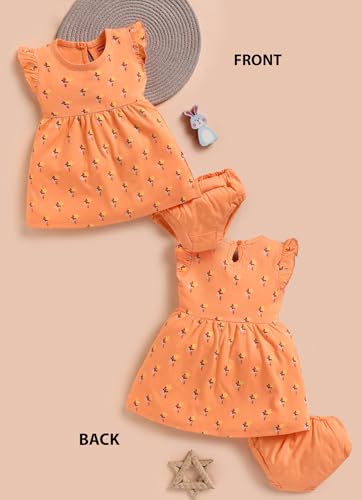 Image of LuvLap Baby Girls Regular Fit 100% Cotton Half Sleeve Girls Knee Length Frock Pack of 3