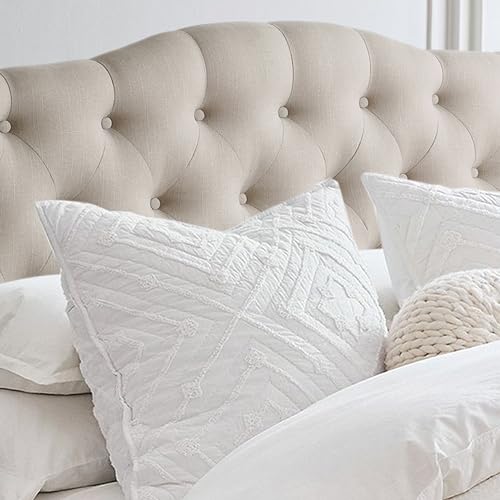 Rosevera Givanna Adjustable Height Headboard with Linen Upholstery and Button Tufting for Bedroom, King, Classic Beige - Thumbnail 5