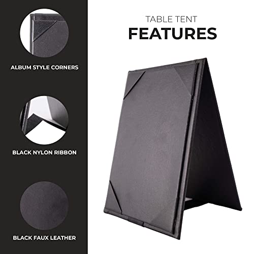 Risch Table Tents Mini Display, Double-Sided, Restaurant Menu Covers Holders, Table Menu Holder Qr Code Insert, A-Frame Triangle Faux Leather, Vertical 5 X 7 Inches Black 12 Pack #TOP3