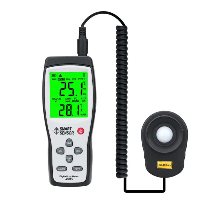Smart Sensor AS823 Split Type Digital Lux Meter Luxmeter Photometer Illuminometer Spectrometer Spectrophotometer High Precision Light Tester 200,000lux