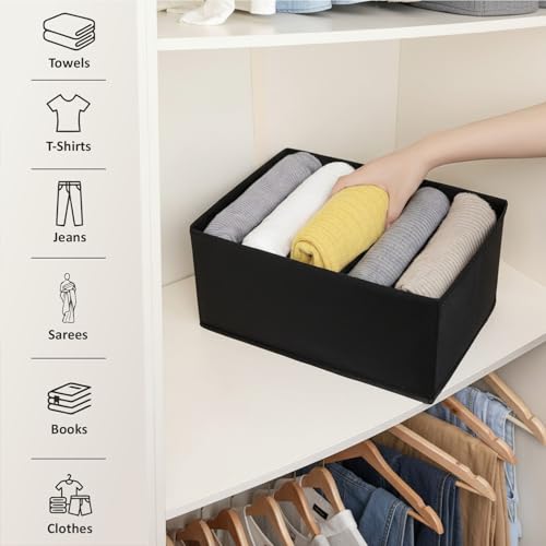 Image of JD FRESH 5 Slot Non-Woven Fabric Clothing Storage Box /Foldable Wardrobe Organizer /Multipurpose Storage Organisers for clothes /Shirts /T-Shirts /Dress /Sweaters /Jeans (Pack of 2, Black)