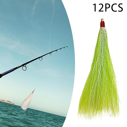 MagiDeal 12 Stück Angel-Bucktail-Teaser, Angelköder, tragbares, handgefertigtes Zubehör, Angelgerät, Salzwasserstecker für das Angeln im Freien, Grün