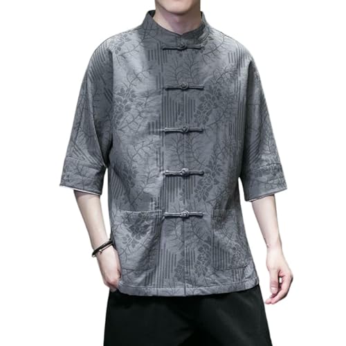Chemise d'été col montant et style rétro chinois à manches courtes Tang