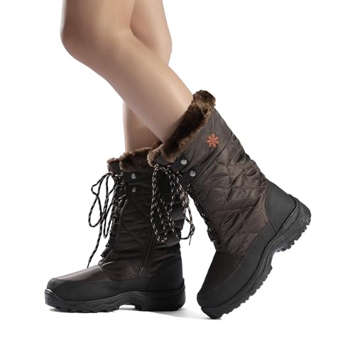 DREAM PAIRS Women's Warm Faux Fur Lined Mid-Calf Winter Snow Boots,Size 11,GOOSE/BROWN,GOOSE