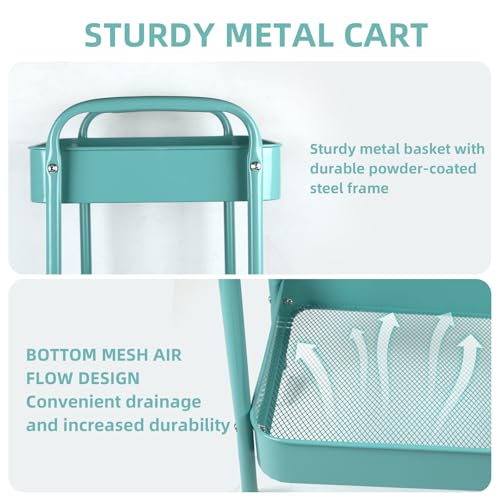 Ufriandz Carrinho Organizador de 3 Níveis Sobre Rodas, Carrinho de Armazenamento de Metal com Rodas,