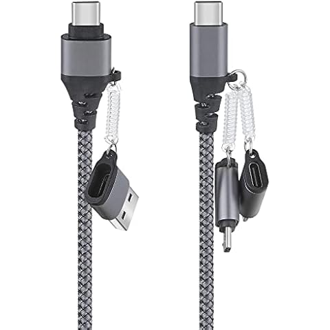 Multi USB Data Cable 1.5M, Lightning/USB C to USB C 60W 3A Charging Cable, USB A/USB C to I-OS/Micro USB/Type C Nylon Multi-Way Universal Charging Cable for Mobile Phones Laptop Tablets Samsung Huawei Cover