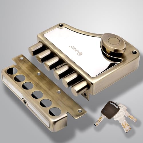 Image of Elara Deadbolt Hexabolt 1CK Door Lock, Rim Lock, Dead Bolt for Home, Door Locks for Main Door with 4 Reversible Brass Keys (Antique, EDL-01, Hexabolt, Ultra Key)