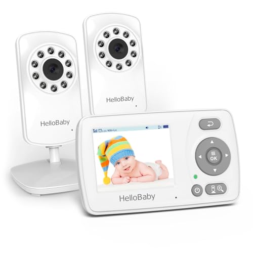 Image of HelloBaby Monitor with 2 Cameras, 2.4'' Portable Travel Screen Baby Monitor No WiFi, 1000ft Long Range Video Baby Monitor, Night Vision, VOX Mode-Power Saving, Baby Safety Camera,for Baby/Pet/Elder