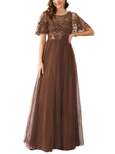 Image of Ever-Pretty Sequin Formal Prom Dresses for Women Ruffle Sleeves Empire Waist A-Line Long Mother of Bride Dress 00904