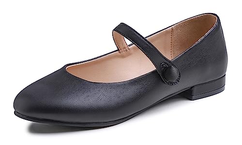 FEVERSOLE Women's Mary Jane Fashion Round Toe Low Heel Slip On Flats
