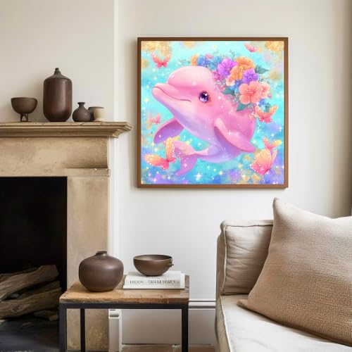 Mandun Paint by Numbers Kit for Kids with Frame, Dolphin Paint by Numbers for Kids Ages 4-8-12, DIY Cow Acrylic Oil Painting for Home Wall Art Decor Gift 7.8x7.15 inch (with Frame Easel) - Image 2