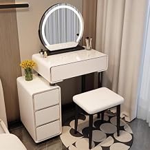 Makeup Vanity Mirror with Lights,Vanity with Chair,Large Vanity Tabel Set,Makeup Table with 3 Lighting Modes Brightness Adjustable,with Drawers and Cabinets,Compact Vanity Set for Small SpaceLight wh