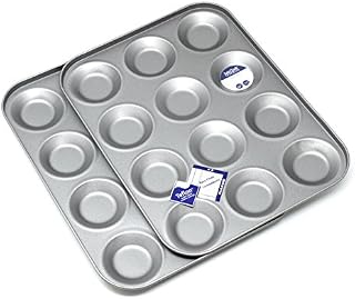 12 Hole Mince Pie/Bun Tin Twin Pack, Set of Two, for Buns, Fairy Cakes, Tarts and Mince Pies, British Made with Teflon Non Stick by Lets Cook Cookware