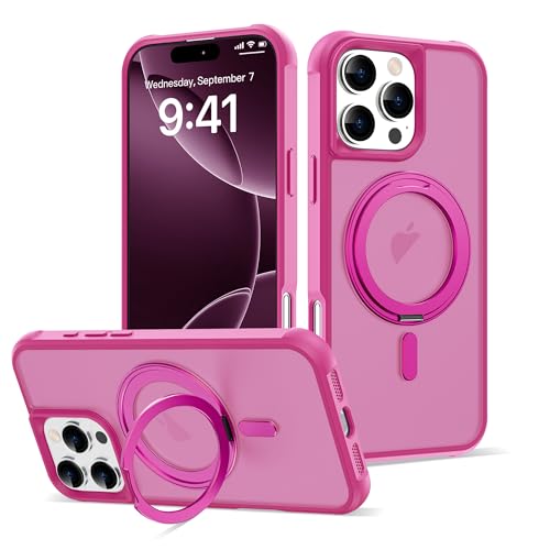 Image of Compatible with iPhone 16 Pro Max Case with Stand 6.9 inch,Rose Red | Matte Translucent Phone Case for iPhone 16 Pro Max,360 Magnetic Ring Stand,Compatible Mag-Safe,Military Grade Protection