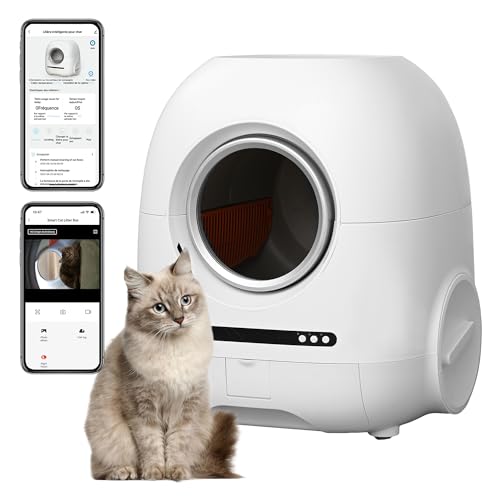 Smart Self Cleaning Litter Box for Multiple Cats, Automatic Cat Litter Box with App Control Odor Removal Safety Protection, 68l+9l Large Capacity, with Garbage Bags,Easy to Use Litter Box