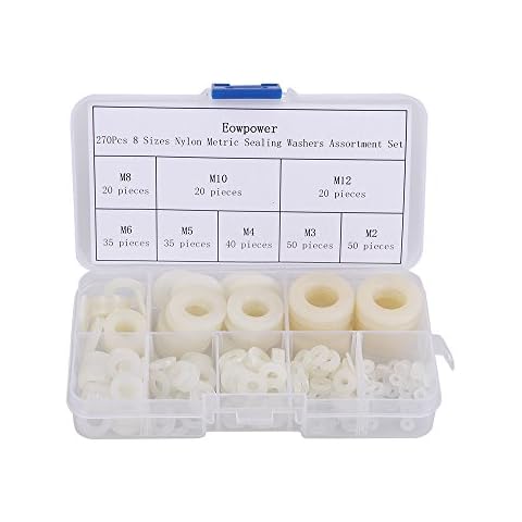 Eowpower 270 Pieces 8 Sizes Nylon Metric Sealing Washers Assortment Set Cover