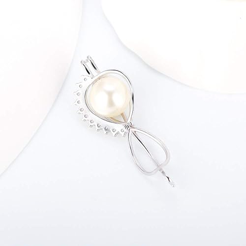 Miniatura 4 de Colgantes de jaula Edison grande con forma de corazón CZ para fabricación de joyas de perlas de plata de ley, colgantes de jaula de diseño para