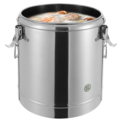 Brride Termo de acero inoxidable de 30 litros, aislante, con tapa y asas, para comedores escolares, hoteles, restaurantes, interior de acero inoxidable 304 (30 L)