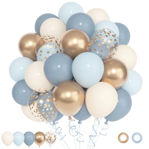 72pcs Dusty Blue and Gold Latex Balloons Set, Blue Baby Shower Decorations by Ouddy Party - Used condition - US$5.88
