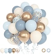 72pcs Dusty Blue and Gold Balloons Set, Latex Balloons with 12inch Fog Pastel Light Blue White Sa...