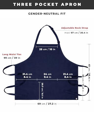 Chef Works Unisex Three Pocket Apron, Navy, One Size