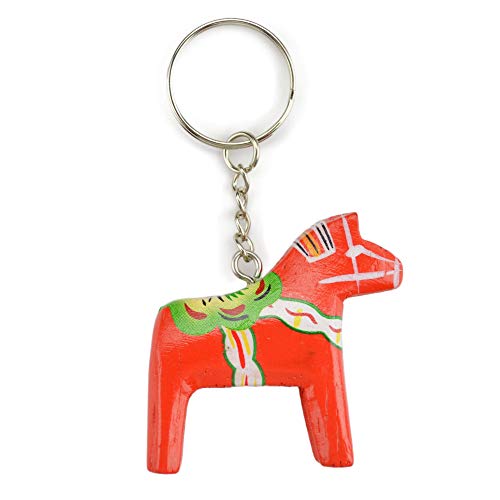 Essence of Europe Gifts E.H.G Swedish Themed Orange-Red Wood Dala Horse Decorative Novelty 2 Keychain Key Ring | ScandinavianGiftOutlet