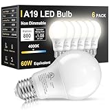 TJOY 6 Pack LED Light Bulbs 60 Watt Equivalent, Natural White 4000K A19, Efficient 9W, E26 Standard Base, 800 LM Energy Saving Lightbulbs for Home Bedroom Living Room Office, Non-Dimmable, UL Listed