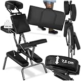 tectake® Massagestuhl klappbar, ergonomischer Hocker ohne Armlehne, Mobile Portable Behandlungsliege zusammenklappbar, Massage Stuhl mit Zubehör Tragetasche - schwarz