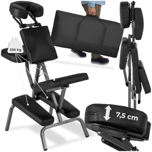 tectake® Chaise de Massage Fauteuil Tabouret Pliable Tabouret Ergonomique Rembourrage Extra-épais, Sac de Transport, Massage Dos cervicales et Cou Tete Visage Pieds