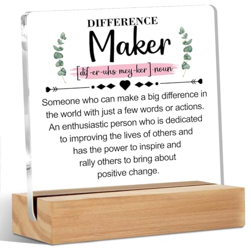 Difference Maker Definition Inspirational Acrylic Sign with Wood Stand, Difference