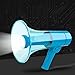 GEJINTAO Bullhorn Megaphone with LED Flashing, Built-in Siren & Recording, Portable Lightweight Blue Handheld Speaker for Outdoor Activities
