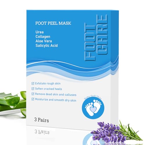 3 Packs Foot Peeling Mask with 40% Urea & 2% Salicylic Acid - Exfoliating Foot Peel Mask for Dry Cracked Feet Callus Dead Skin, Moisturizing Socks for Baby Soft Skin, Aloe Vera Scent