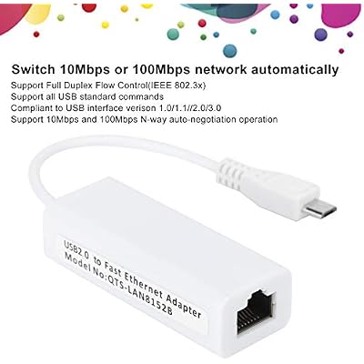 Ethernet Adapter, Micro USB to RJ45 Network Card, 10/100Mbps Fast Ethernet Adapter for and Laptop Accessory