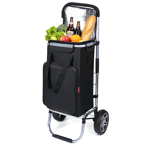 YEAUPE PRO Carro de la Compra con Compartimento isotérmico - Carga máxima: 50 l y 25 kg - Carro Plegable 3 en 1 - Carro de la Compra y Bolso de Espalda - Negro
