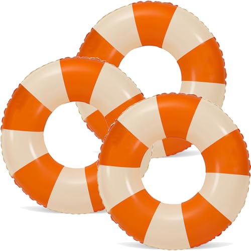 32" Pool Float for Adult-3 PCS Inflatable Pool Float Tube-Summer Swimming Raft for Adults Luau Pool Floats-Hawaiian Swimming Rings - Inflatable Tubes Floaties for Pool Party (Orange Striped, M) by Baseo - Used condition - Image 9