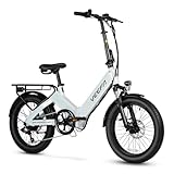 VEEFA F1 Electric Bike for Adults, 500W Motor (Peak 750w) E Bike with 10.4Ah Removable Battery, Folding Ebike 20MPH Max Speed& 60+ Miles Range, 5 Pedal-Assist Levels, UL 2849 Certified 7-Speed, White