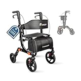 Flyingjoy Lightweight Rollator Walker with Seat for Seniors, Foldable Rolling Walker with 10' Large All-Terrain Puncture-Proof Tires, Adjustable Height, Hand Brakes, and Storage Bag (19.58 lbs)