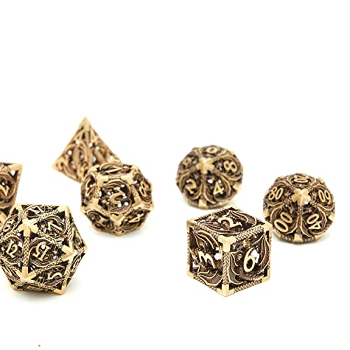 Image of DND Dice Set Metal Dice Dungeons and Dragons Dice Gift Polyhedral Dice Set Role Playing Dice D20 Hollow Polyhedral dice Set for Dungeons and Dragons RPG MTG Table Games