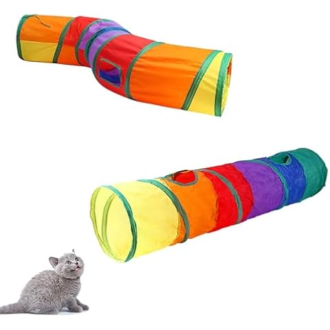 iCAGY Cat Tunnel for Indoor Cats, Pet Cat Kitten Rabbit Ferret Play Toys Tube Tunnel Interactive Crinkle Pop Up Rainbow Shape I S Cover