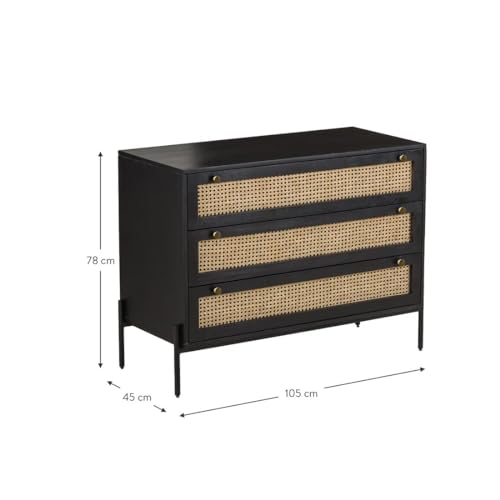 Image of Solid Sheesham Wooden Chest of Drawer with 3 Drawers Multipurpose | Storage Cabinet for Living Room, Bedroom, Hotel & Home, Black Finish, (45D x 105W x 78H Centimeters)