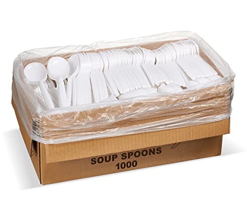1,000 Plastic Disposable Soup Spoons Bulk White Medium Weight Disposable Silverware Plastic Cutlery Spoons - Thumbnail 6
