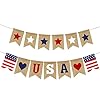 USA Banner Burlap 4th of July Decorations Rustic Patriotic Banner Red White Blue Stars Bunting Garland for President Day 4th of July Party Supplies 4th of July Patriotic Outdoor Indoor hanging Decor