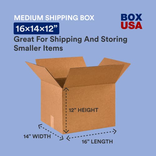 Image of BOX USA Shipping Boxes 16 inchL x 14 inchW x 12 inchH, 25-Pack Medium Corrugated Cardboard Boxes for Shipping, Mailing, Packing, Packaging and Storage